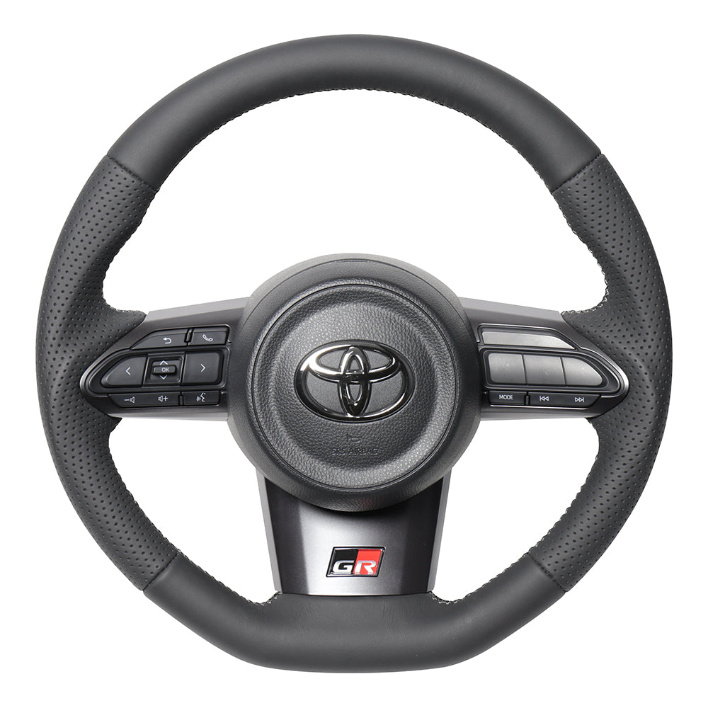 REAL ORIGINAL SERIES SOFT D SHAPE ALL LEATHER SILVER X BLACK EURO STITCH STEERING WHEEL FOR TOYOTA GR YARIS GXPA16 MXPA12 TYI-LPB-SL