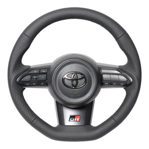 REAL ORIGINAL SERIES SOFT D SHAPE ALL LEATHER SILVER X BLACK EURO STITCH STEERING WHEEL FOR TOYOTA GR YARIS GXPA16 MXPA12 TYI-LPB-SL
