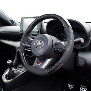 REAL ORIGINAL SERIES SOFT D SHAPE BLACK CARBON SILVER X BLACK EURO STITCH STEERING WHEEL FOR TOYOTA GR YARIS GXPA16 MXPA12 TYI-BKC-SL