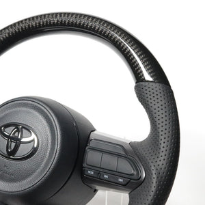 REAL ORIGINAL SERIES SOFT D SHAPE BLACK CARBON SILVER X BLACK EURO STITCH STEERING WHEEL FOR TOYOTA GR YARIS GXPA16 MXPA12 TYI-BKC-SL