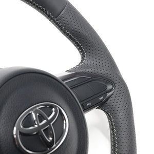 REAL ORIGINAL SERIES SOFT D SHAPE ALL LEATHER SILVER X BLACK EURO STITCH STEERING WHEEL FOR TOYOTA GR YARIS GXPA16 MXPA12 TYI-LPB-SL