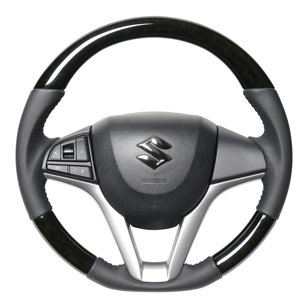 REAL ORIGINAL SERIES SOFT D SHAPE BLACK WOOD BLACK STITCH STEERING WHEEL FOR SUZUKI WAGON R STINGRAY HYBRID MH55S MH95S  SZC-BKW-BK