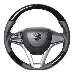 REAL ORIGINAL SERIES SOFT D SHAPE BLACK WOOD BLACK STITCH STEERING WHEEL FOR SUZUKI SPACIA CUSTOM MK53S  SZC-BKW-BK