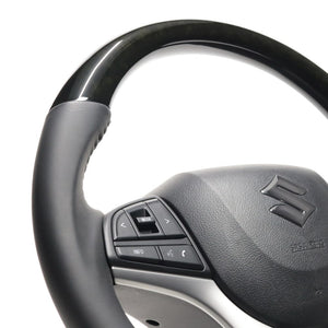 REAL ORIGINAL SERIES SOFT D SHAPE BLACK WOOD BLACK STITCH STEERING WHEEL FOR MITSUBISHI DELICA D:2 MB37S  SZC-BKW-BK