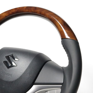 REAL ORIGINAL SERIES SOFT D SHAPE 42 BROWN WOOD BLACK STITCH STEERING WHEEL FOR MITSUBISHI DELICA D:2 MB37S  SZC-42BRW-BK
