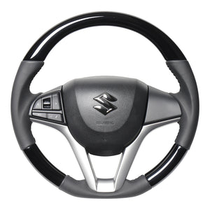 REAL ORIGINAL SERIES SOFT D SHAPE PIANO BLACK BLACK STITCH STEERING WHEEL FOR SUZUKI SPACIA CUSTOM MK53S  SZC-PBW-BK
