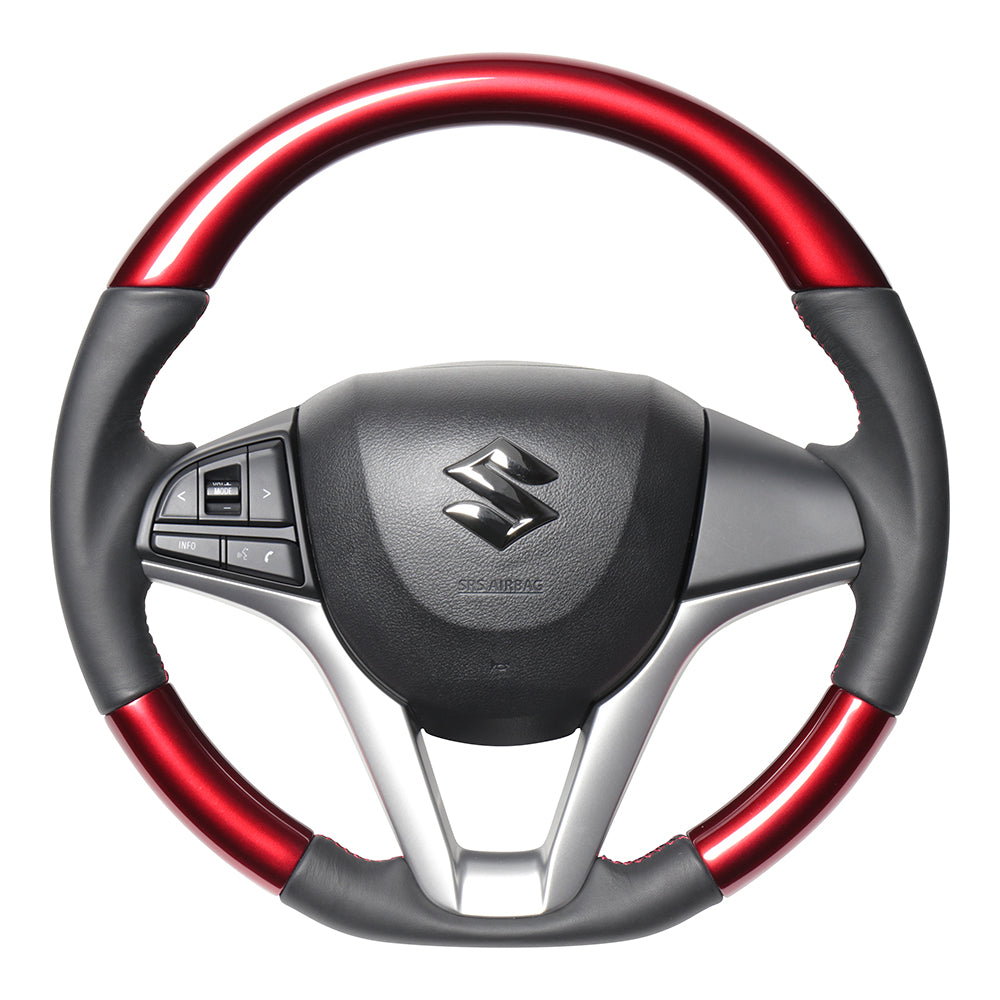 REAL ORIGINAL SERIES SOFT D SHAPE PEARL RED RED X BLACK EURO STITCH STEERING WHEEL FOR SUZUKI CROSBY MN71S  SZC-RDW-RD
