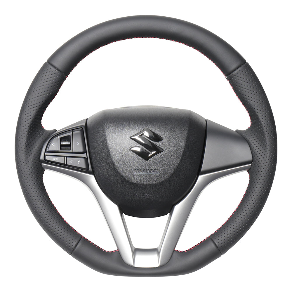 REAL ORIGINAL SERIES SOFT D SHAPE ALL LEATHER RED X BLACK EURO STITCH STEERING WHEEL FOR SUZUKI SPACIA CUSTOM MK53S  SZC-LPB-RD