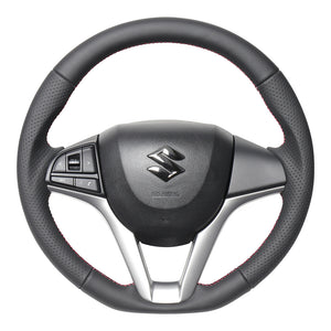 REAL ORIGINAL SERIES SOFT D SHAPE ALL LEATHER RED X BLACK EURO STITCH STEERING WHEEL FOR SUZUKI SPACIA CUSTOM MK53S  SZC-LPB-RD