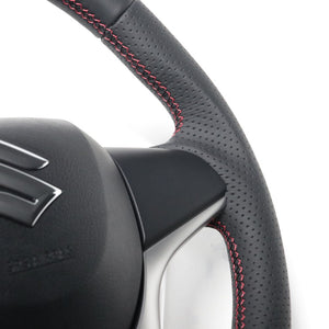 REAL ORIGINAL SERIES SOFT D SHAPE ALL LEATHER RED X BLACK EURO STITCH STEERING WHEEL FOR SUZUKI CROSBY MN71S  SZC-LPB-RD