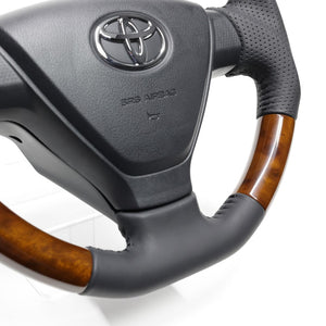 REAL ORIGINAL SERIES SOFT D SHAPE 42 BROWN WOOD BLACK STITCH STEERING WHEEL FOR TOYOTA PIXIS EPOCH LA350A LA360A  DIA-42BRW-BK