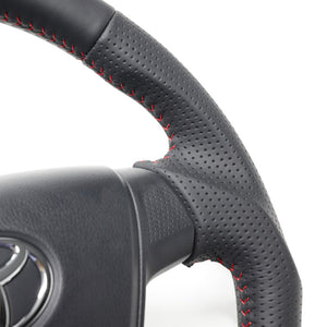 REAL ORIGINAL SERIES SOFT D SHAPE ALL LEATHER RED STITCH STEERING WHEEL FOR DAIHATSU MIRA ES LA350S LA360S  DIA-LPB-RD