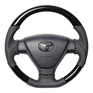 REAL ORIGINAL SERIES SOFT D SHAPE BLACK WOOD BLACK STITCH STEERING WHEEL FOR TOYOTA PIXIS EPOCH LA350A LA360A  DIA-BKW-BK