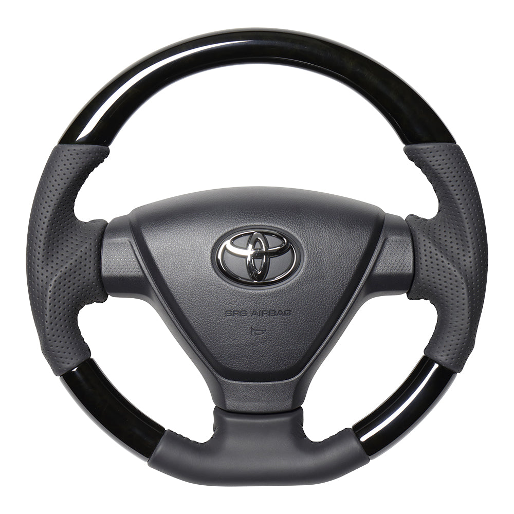 REAL ORIGINAL SERIES SOFT D SHAPE BLACK WOOD BLACK STITCH STEERING WHEEL FOR DAIHATSU MIRA ES LA350S LA360S  DIA-BKW-BK