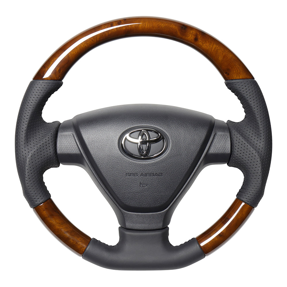 REAL ORIGINAL SERIES SOFT D SHAPE 42 BROWN WOOD BLACK STITCH STEERING WHEEL FOR TOYOTA PIXIS VAN S321M S331M  DIA-42BRW-BK