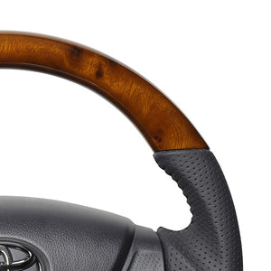 REAL ORIGINAL SERIES SOFT D SHAPE 42 BROWN WOOD BLACK STITCH STEERING WHEEL FOR SUBARU PLEO PLUS LA350F LA360F  DIA-42BRW-BK