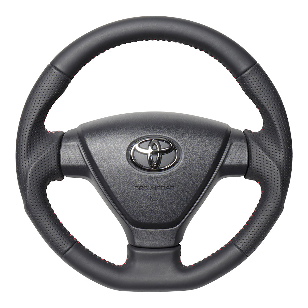 REAL ORIGINAL SERIES SOFT D SHAPE ALL LEATHER RED STITCH STEERING WHEEL FOR TOYOTA PIXIS VAN S321M S331M  DIA-LPB-RD
