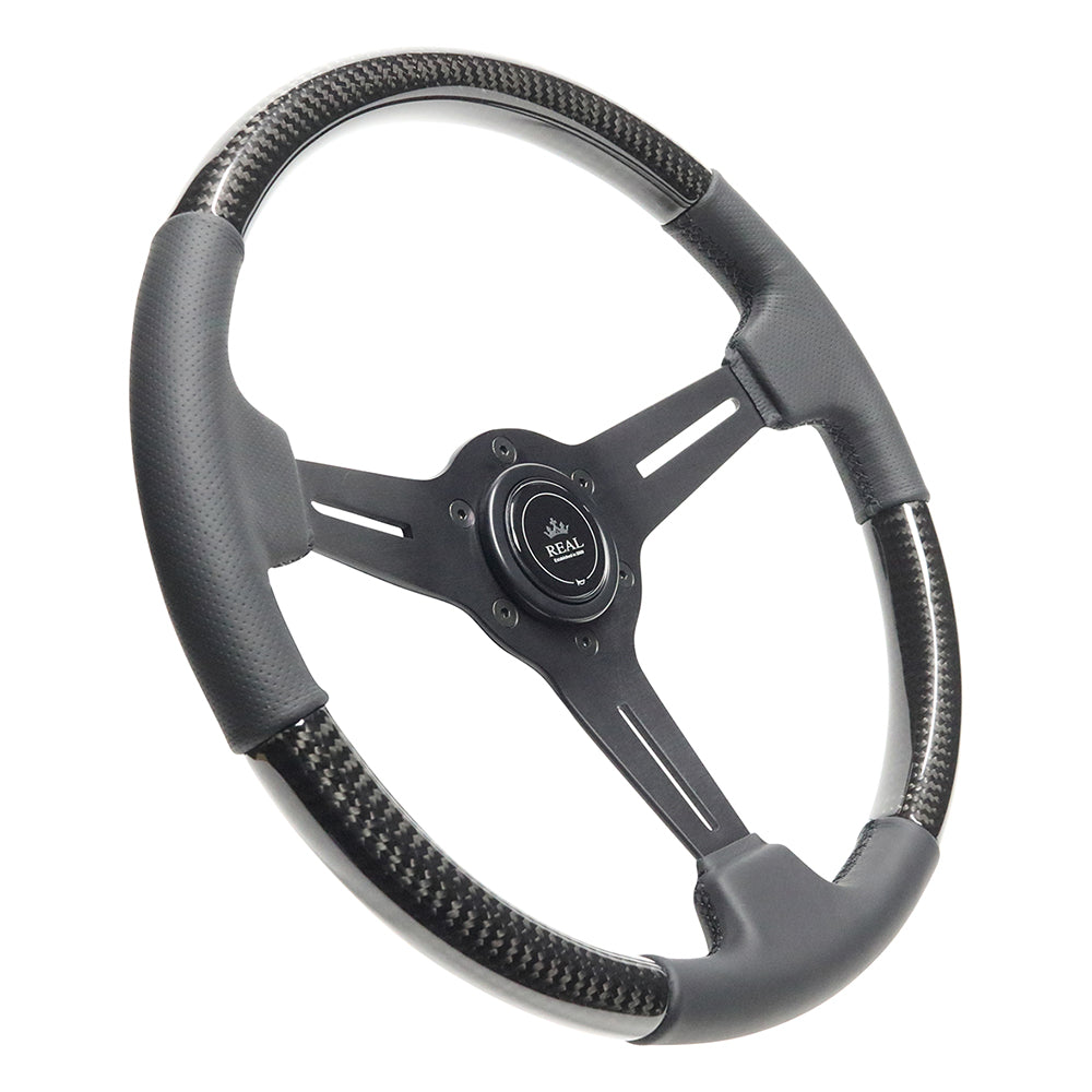 REAL REAL SPORT NORMAL TYPE BLACK CARBON BLACK EURO STITCH STEERING WHEEL RSS340-BKC