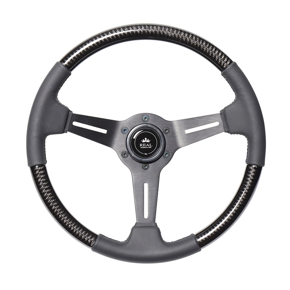 REAL REAL SPORT NORMAL TYPE BLACK CARBON BLACK EURO STITCH STEERING WHEEL RSS340-BKC