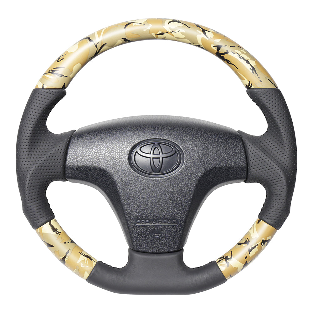 REAL ORIGINAL SERIES SOFT D SHAPE BEIGE CAMOUFLAGE PRINT BLACK STITCH STEERING WHEEL FOR DAIHATSU HIJET TRUCK S500P: ZENKI S510P: ZENKI TYB-BGT-BK