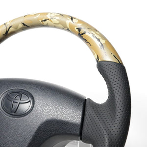 REAL ORIGINAL SERIES SOFT D SHAPE BEIGE CAMOUFLAGE PRINT BLACK STITCH STEERING WHEEL FOR TOYOTA PIXIS TRUCK S500U:ZENKI 510U:ZENKI  TYB-BGT-BK