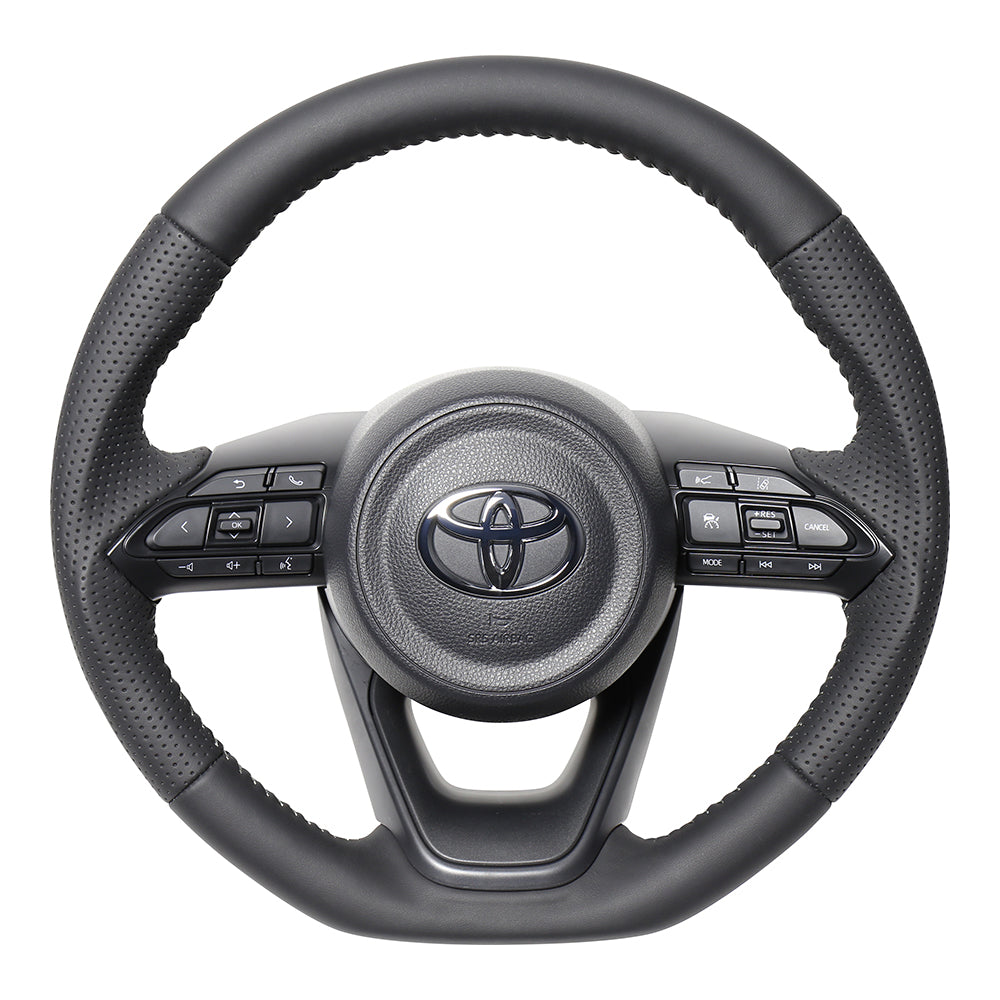 REAL ORIGINAL SERIES D SHAPE ALL LEATHER SILVER STITCH STEERING WHEEL FOR TOYOTA AQUA MXPK10  TYJ-LPB-SL