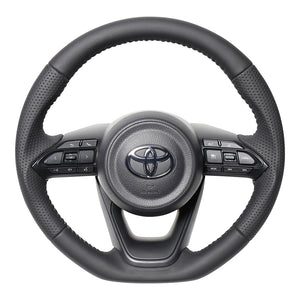 REAL ORIGINAL SERIES D SHAPE ALL LEATHER SILVER STITCH STEERING WHEEL FOR TOYOTA AQUA MXPK10  TYJ-LPB-SL