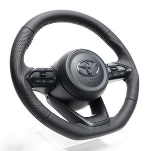 REAL ORIGINAL SERIES D SHAPE ALL LEATHER SILVER STITCH STEERING WHEEL FOR TOYOTA YARIS CROSS MXPJ10 MXPB10 TYJ-LPB-SL