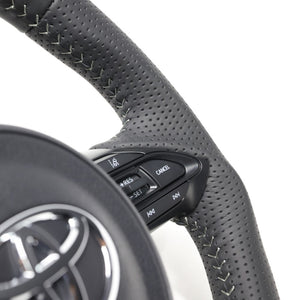 REAL ORIGINAL SERIES D SHAPE ALL LEATHER SILVER STITCH STEERING WHEEL FOR TOYOTA YARIS CROSS GR SPORT MXPJ10 MXPB10  TYJ-LPB-SL