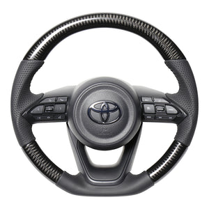 REAL ORIGINAL SERIES D SHAPE BLACK CARBON BLACK STITCH STEERING WHEEL FOR TOYOTA AQUA MXPK10  TYJ-BKC