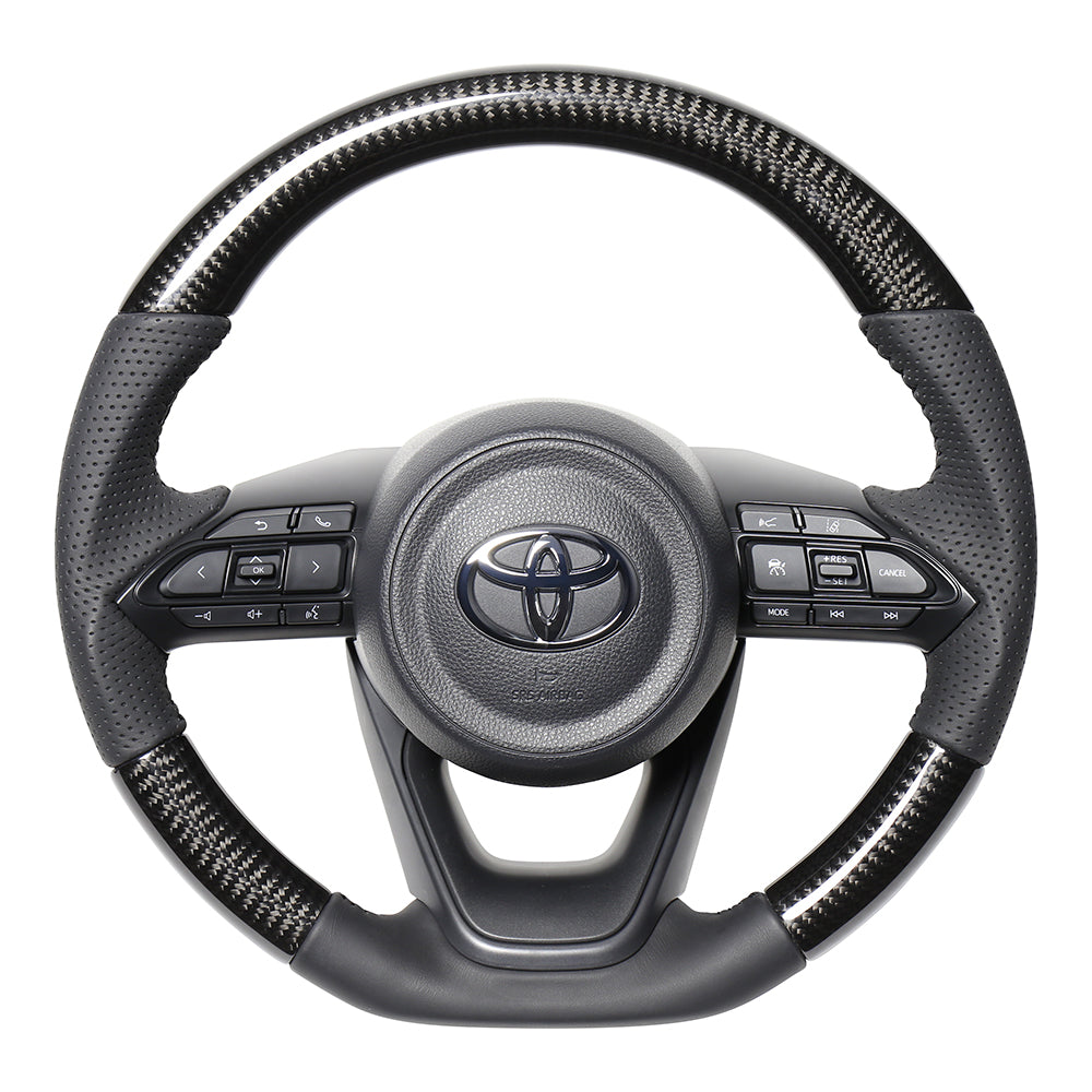 REAL ORIGINAL SERIES D SHAPE BLACK CARBON BLACK STITCH STEERING WHEEL FOR TOYOTA AQUA GR SPORT MXPK11  TYJ-BKC