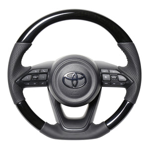REAL ORIGINAL SERIES D SHAPE 38B BLACK WOOD BLACK STITCH STEERING WHEEL FOR TOYOTA YARIS CROSS MXPJ10 MXPB10 TYJ-38BBKW