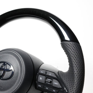 REAL ORIGINAL SERIES D SHAPE 38B BLACK WOOD BLACK STITCH STEERING WHEEL FOR TOYOTA YARIS CROSS GR SPORT MXPJ10 MXPB10  TYJ-38BBKW