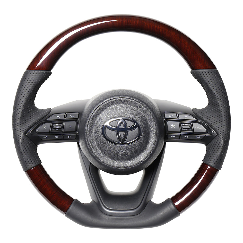 REAL ORIGINAL SERIES D SHAPE 56 BROWN WOOD BLACK STITCH STEERING WHEEL FOR TOYOTA YARIS CROSS MXPJ10 MXPB10 TYJ-56BRW