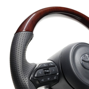 REAL ORIGINAL SERIES D SHAPE 56 BROWN WOOD BLACK STITCH STEERING WHEEL FOR TOYOTA YARIS CROSS GR SPORT MXPJ10 MXPB10  TYJ-56BRW