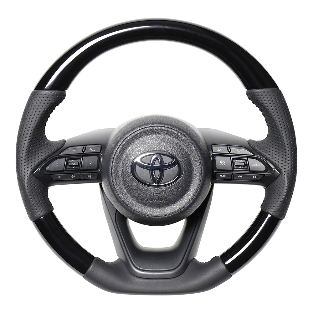 REAL ORIGINAL SERIES D SHAPE PIANO BLACK BLACK STITCH STEERING WHEEL FOR TOYOTA YARIS CROSS MXPJ10 MXPB10 TYJ-PBW