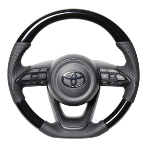 REAL ORIGINAL SERIES D SHAPE PIANO BLACK BLACK STITCH STEERING WHEEL FOR TOYOTA YARIS CROSS MXPJ10 MXPB10 TYJ-PBW