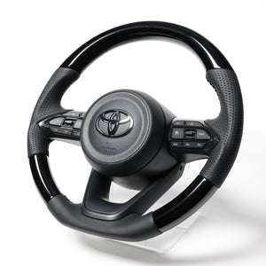 REAL ORIGINAL SERIES D SHAPE PIANO BLACK BLACK STITCH STEERING WHEEL FOR TOYOTA AQUA MXPK10  TYJ-PBW