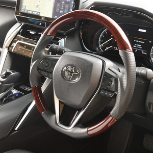 REAL PREMIUM SERIES SOFT D SHAPE BROWN WOOD BLACK EURO STITCH STEERING WHEEL FOR TOYOTA HARRIER 80  TYFP-BRW