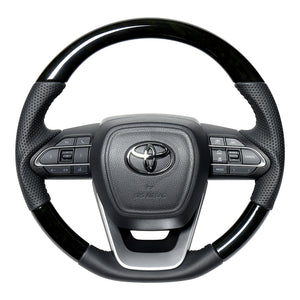 REAL ORIGINAL SERIES D SHAPE BLACK WOOD BLACK STITCH STEERING WHEEL FOR TOYOTA NOAH 90  TYK-BKW