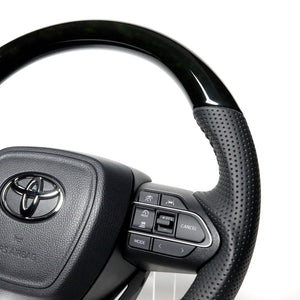 REAL ORIGINAL SERIES D SHAPE BLACK WOOD BLACK STITCH STEERING WHEEL FOR TOYOTA VOXY 90  TYK-BKW
