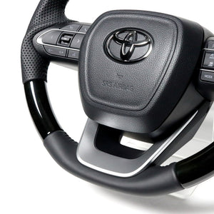 REAL ORIGINAL SERIES D SHAPE BLACK WOOD BLACK STITCH STEERING WHEEL FOR TOYOTA NOAH 90  TYK-BKW