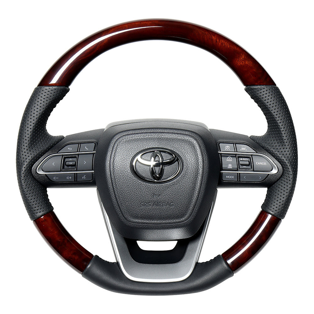 REAL ORIGINAL SERIES D SHAPE BROWN WOOD BLACK STITCH STEERING WHEEL FOR TOYOTA VOXY 90  TYK-BRW