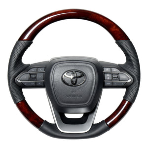 REAL ORIGINAL SERIES D SHAPE BROWN WOOD BLACK STITCH STEERING WHEEL FOR TOYOTA VOXY 90  TYK-BRW