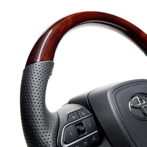 REAL ORIGINAL SERIES D SHAPE BROWN WOOD BLACK STITCH STEERING WHEEL FOR TOYOTA VOXY 90  TYK-BRW