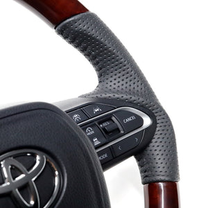 REAL ORIGINAL SERIES D SHAPE BROWN WOOD BLACK STITCH STEERING WHEEL FOR TOYOTA VOXY 90  TYK-BRW