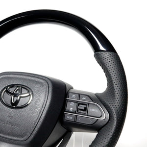 REAL ORIGINAL SERIES D SHAPE PIANO BLACK BLACK STITCH STEERING WHEEL FOR TOYOTA NOAH 90  TYK-PBW