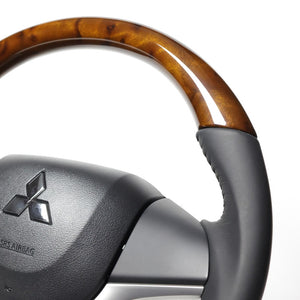 REAL ORIGINAL SERIES SOFT D SHAPE 42 BROWN WOOD BLACK STITCH STEERING WHEEL FOR MAZDA FLARE WAGON MM53S  SZC-42BRW-BK