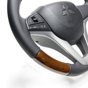 REAL ORIGINAL SERIES SOFT D SHAPE 42 BROWN WOOD BLACK STITCH STEERING WHEEL FOR MAZDA FLARE MJ55S  SZC-42BRW-BK