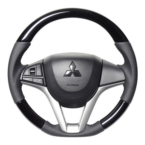 REAL ORIGINAL SERIES SOFT D SHAPE PIANO BLACK BLACK STITCH STEERING WHEEL FOR MAZDA FLARE MJ55S  SZC-PBW-BK